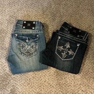 Miss Me Women's Blue and Black Boot Cut Jeans with Embellished Pockets